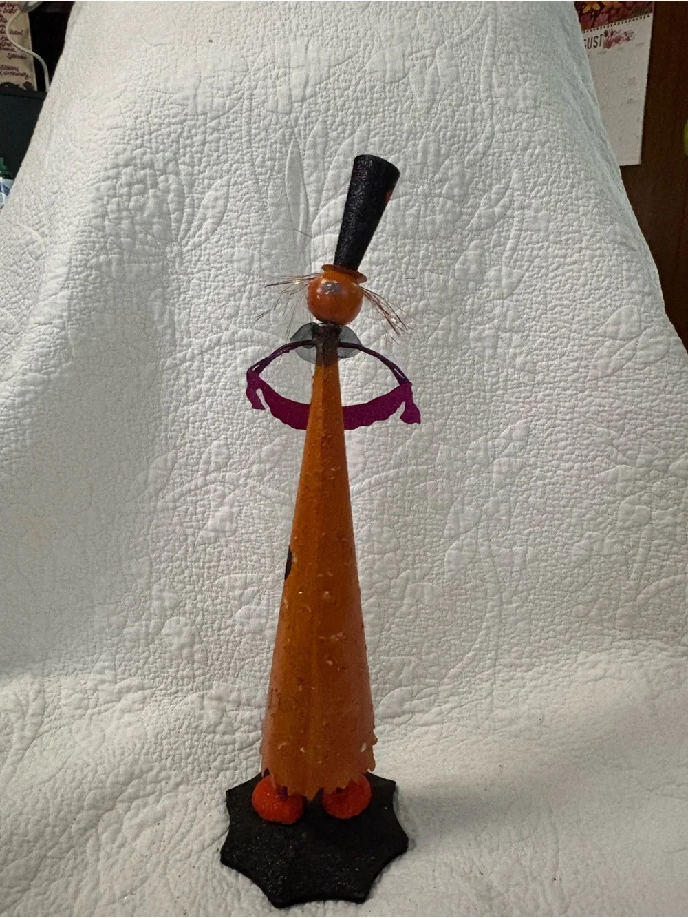 Pier 1 Orange and Black Polka-Dot Halloween Cone Figurine